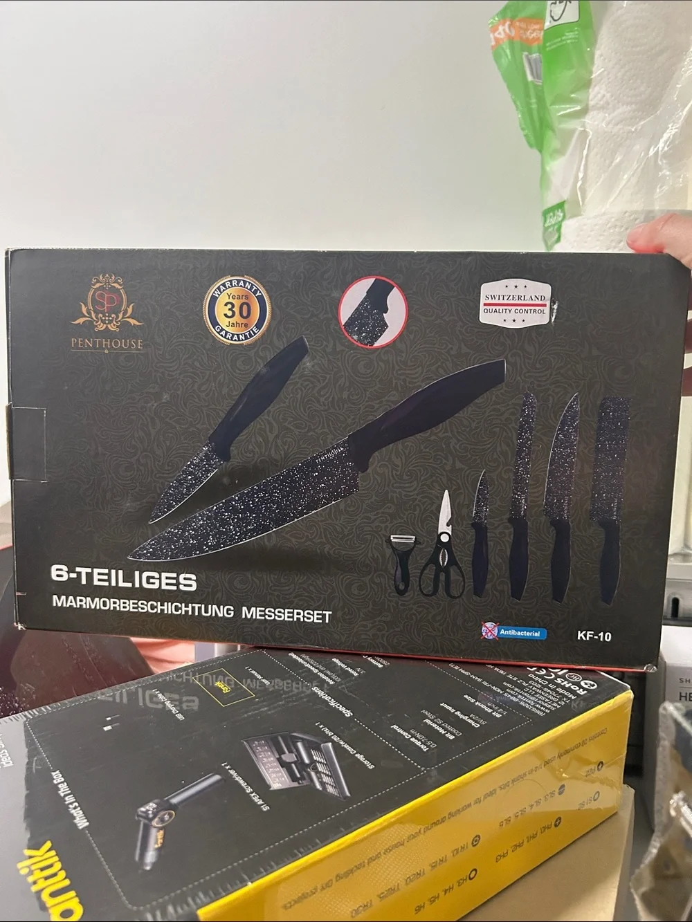Penthouse 6-Piece Marble Coated Knife Set - Black with Silver Fleck
